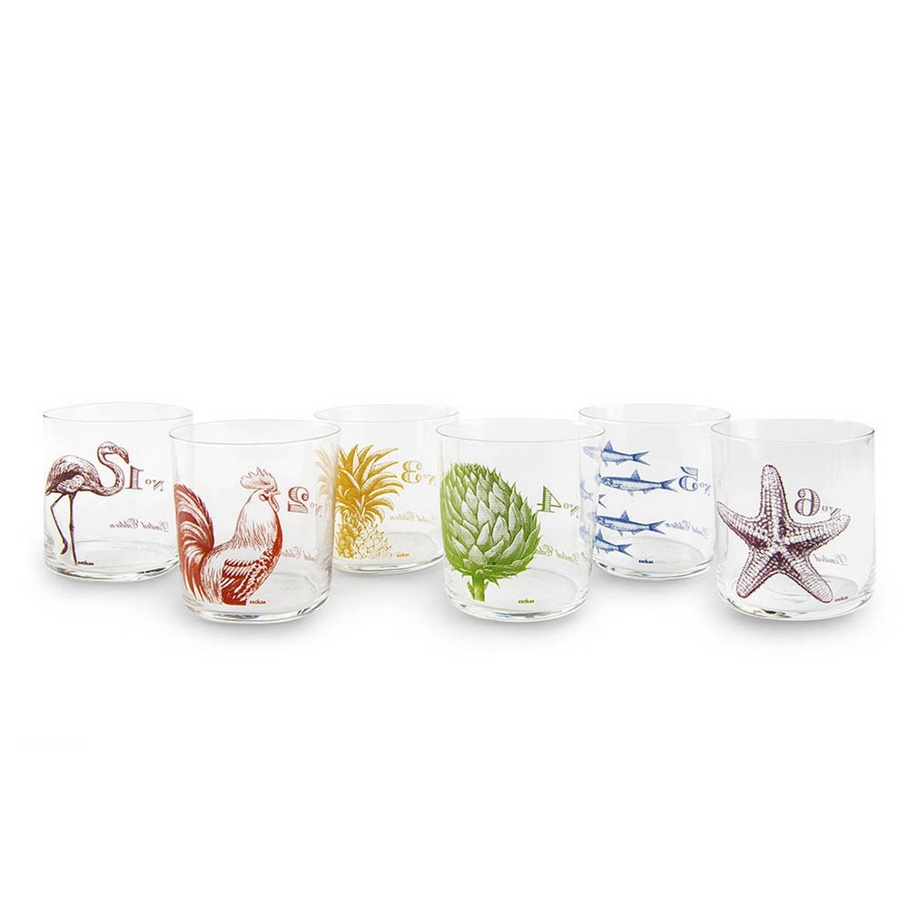 Acquista online Bicchiere acqua vetro decorato fantasia FLORA ET FAUNA set 6 pezzi Excelsa